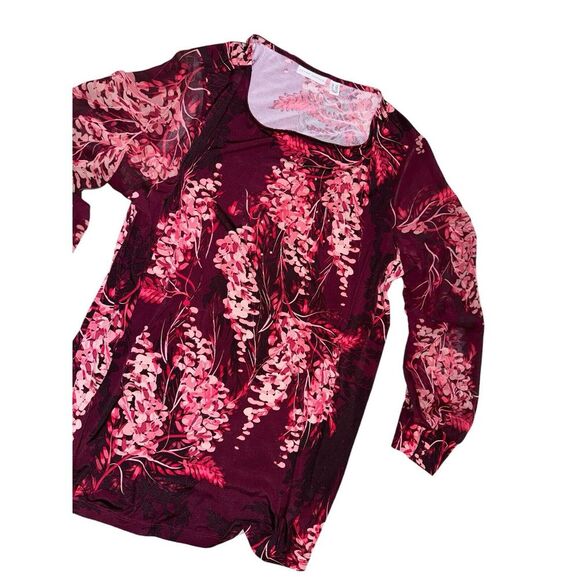 Susan Graver Top Womens 2X‎ Shirt Floral Sheer Sleeve Art Artsy Mature Plus - Picture 1 of 8